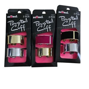 New Scunci Ponytail Cuff Set - Gold, Pink, Black